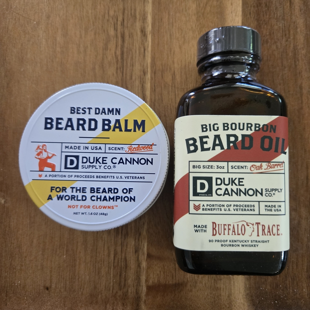 Duke Cannon Beard Balm and Bourbon Beard Oil Set Buffalo Trace Redwood